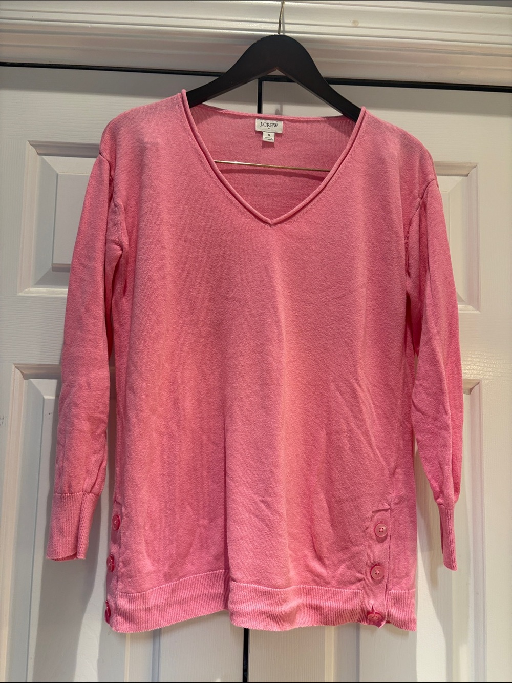 J. Crew Pink V-Neck Button-Side Knit Top